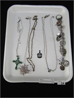 5 STERLING NECKLACES WITH CHARM BRACELET ETC.