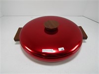 MCM RED METAL COVERED SERVING TRAY - 14" DIAMETER