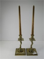 PAIR OF BRASS DRAGON CANDLE HOLDERS