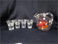TRAY: RETRO JUICE PITCHER W/4 GLASSES