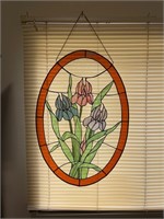 29.5" X 20.25" FLORAL STAINED GLASS WINDOW HANGING