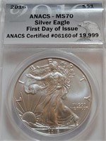 J - ANACS MS70 SILVER EAGLE FIRST DAY ISSUE (12C)