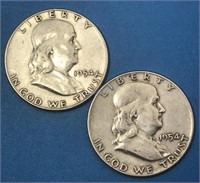 2x 1954 USA 50c Silver