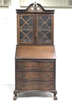 Antique wood secretary desk cabinet w/ glass doors