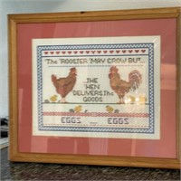 Framed Chicken Cross Stitch Picture