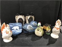 Assortment of animals in ceramic, slate and resin