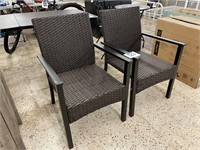 PAIR OF WICKER & METAL PATIO CHAIRS NEW