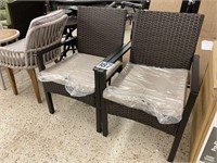PAIR OF WICKER/METAL CUSHIONED PATIO CHAIRS NEW