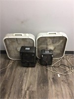 1LOT 2 BOX FANS AND (2) MILK HEATER FANS