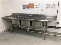 S.S. 3 BAY RINSE SINK W/ FAUCET AND DUMP LEVERS,