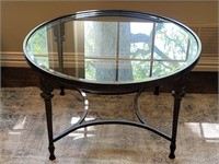 Round Iron Coffee Table w/ Beveled Glass Insert