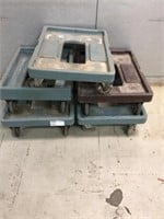 1LOT, 4 BLUE CAMBRO TRANSPORT DOLLYS AND 1 BROWN