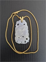 Antique Lavender Jade & 18K Gold Necklace