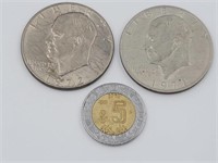 1971 & 1972 Eisenhower Dollars & Mexican  Peso