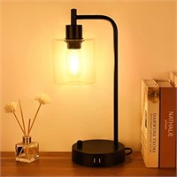 Industrial Table Lamp with 2 USB Ports BLACK