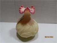 8" large Burmese Satin Embossed SWAN Vase Pink Wht