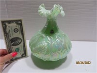 8" SWAN Iridescent Greenish GEORGE Signed Vase