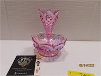 2pc Hobnail Purpleish 8" Fluted Bowl & Vase