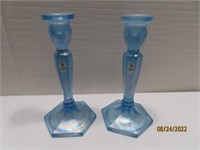 Pair 8.5" Incandescentt Blueish Candle Sticks