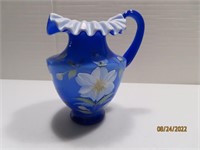 LYNCH Signed Blue 7" Overlay Pitcher Handpainted