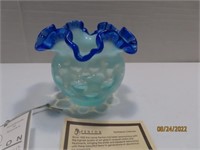 4" Opaline Coin Dot Vase w/ Cobalt Blue Edge