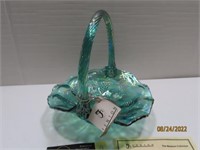 Spruce Green Carnival Glasss 8.5" Basket