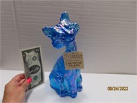 11" Carnival Glass Dark Blue Cat Figurine