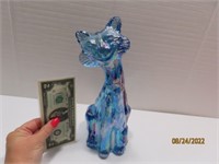 11" Cat Carnival Glass Blue Figurine