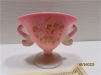 FANLEY signed Pink White.FishHandled 6" Vase
