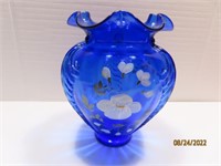 S SMITH #d Blue Handpainted Large 9.5" Vase