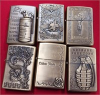 112 - LOT OF 6 ZIPPO STYLE LIGHTERS (D3)