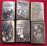 112 - LOT OF 6 ZIPPO STYLE LIGHTERS (D5)