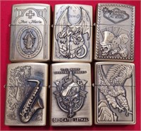 112 - LOT OF 6 ZIPPO STYLE LIGHTERS (D7)