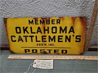 20x10 porcelain sign Oklahoma Cattle Assn Posted