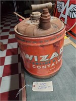 Old pressed steel WIZARD 5 gallon gasoline can