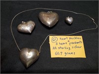 2.14oz sterling silver heart necklace + 3 pendants