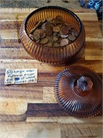 450 wheat cents & ribbed amber depression dish