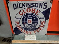 15x15 Dickenson's Poultry Feed porcelain sign