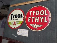 2 Flying A Tydol gas pump advertising signs 9.5"
