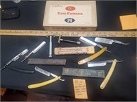 11pc lot old safety & straight razors cases box +