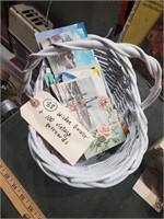 Wicker basket & 100 vintage postcards