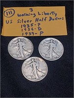 3 US Walking Liberty silver half dollars