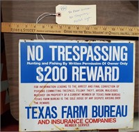 Texas Farm Bureau no trespassing metal sign