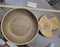 2 old woven baskets origins unknown