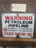 Texaco oil pipeline aluminum sign