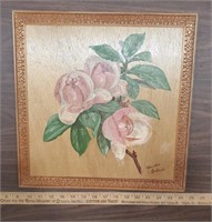 Art 15x15 floral oil painting on wood signed
