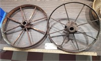 2 antique cast iron farm equipment wheels