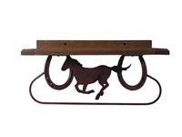 Wall Shelf with Metal Horse Sculpture/Horseshoes