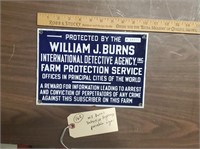 10" Porcelain farm detective agency sign Wm Burns