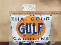 16x13 Good Gulf Gasoline convex porcelain sign